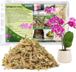 Sukh 10oz Sphagnum Moss for Plants - Sphagnum Peat Moss Natural Long Fibered Dried Moss Potting for Orchids Succulent Carnivorous Potted Plant Reptiles Medium Sarracenia DIY Moss Terrarium Decorations