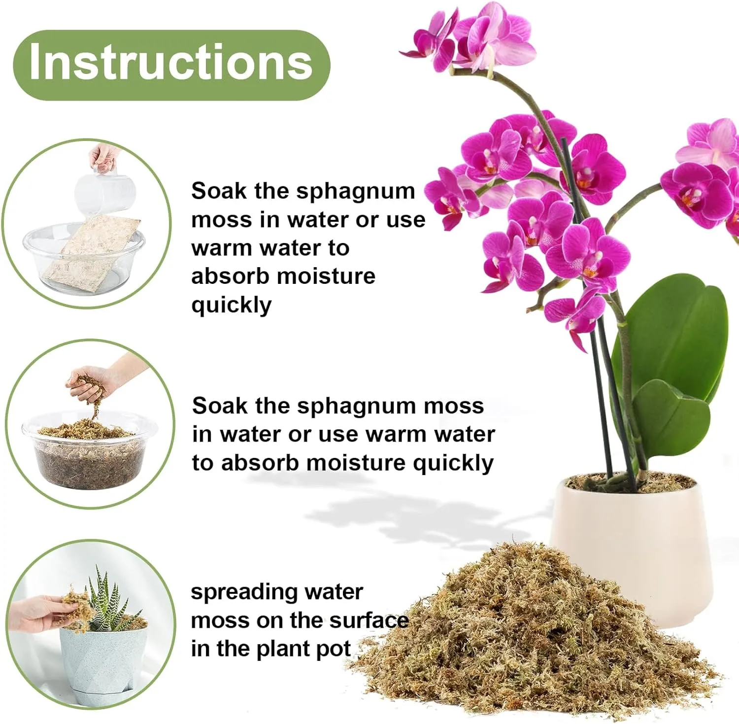 Sukh 10oz Sphagnum Moss for Plants - Sphagnum Peat Moss Natural Long Fibered Dried Moss Potting for Orchids Succulent Carnivorous Potted Plant Reptiles Medium Sarracenia DIY Moss Terrarium Decorations