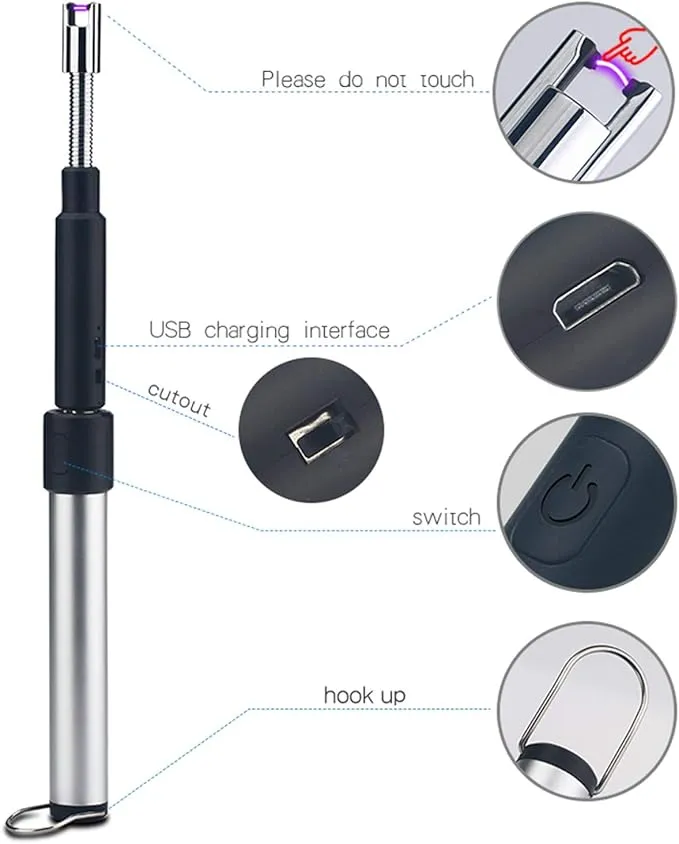 Summoner Telescopic Candle Arc Lighter Electric Rechargeable USB Plasma Lighter Perfect Fire Starter Lighter for BBQs Home Kitchen Outdoor Camping Hiking Cooking Fireworks