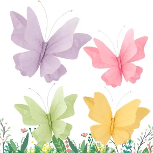 SUNBEAUTY Butterfly Party Decorations, 3D Paper Butterfly Decoration, Hanging Paper Butterfly for Baby Shower Decorations Girls, Women, Paper Flowers for Wall Decoration, Set of 4