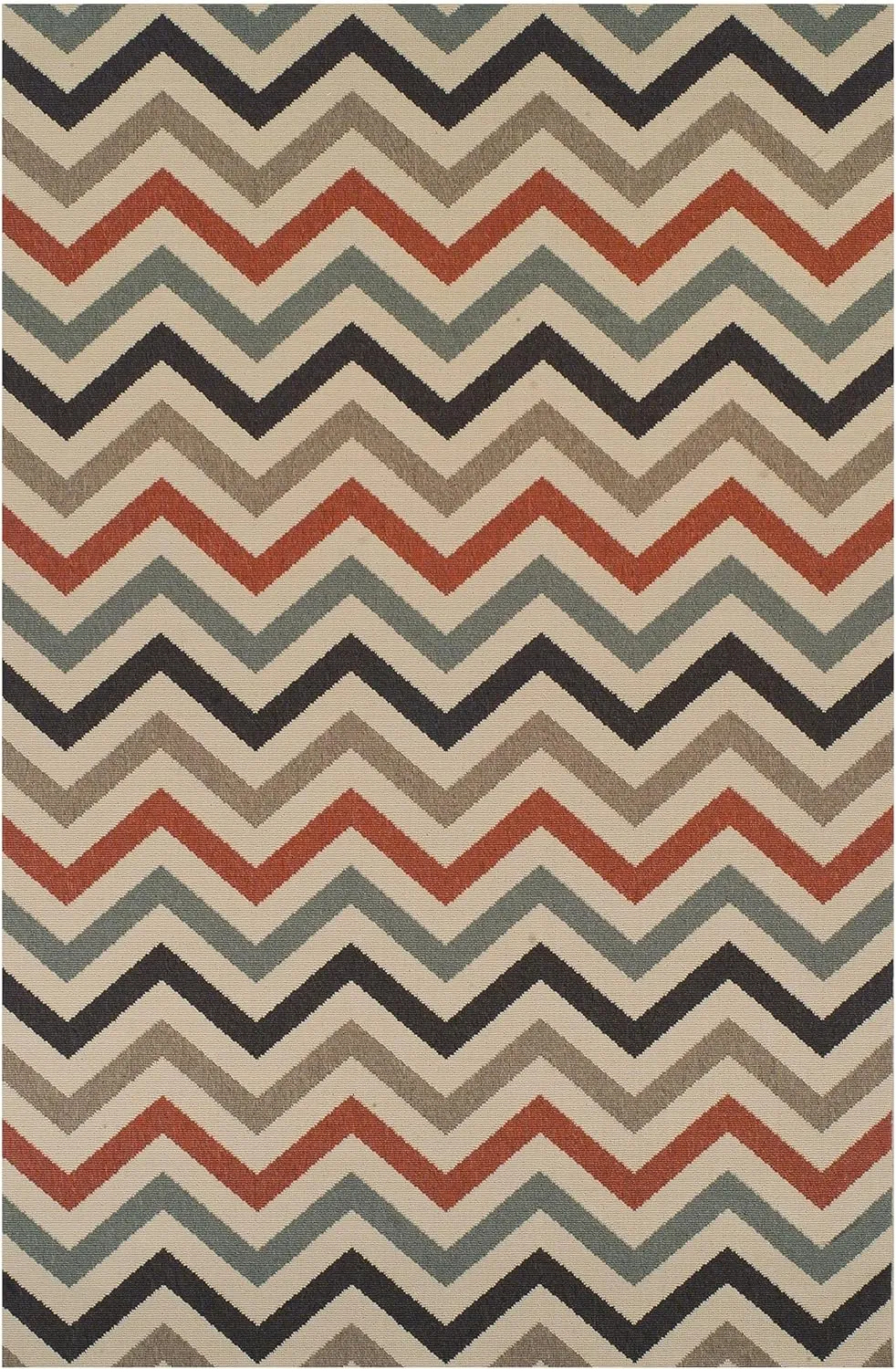 Superior Chevron Indoor Outdoor Area Rug, Modern Aesthetic, Floor Cover for Patio, Poolside, Playroom, Kitchen, Bedroom, Dining Room, Entry, Mudroom, Coastal Zig-Zag Rugs, 4' x 6', Brown Multi