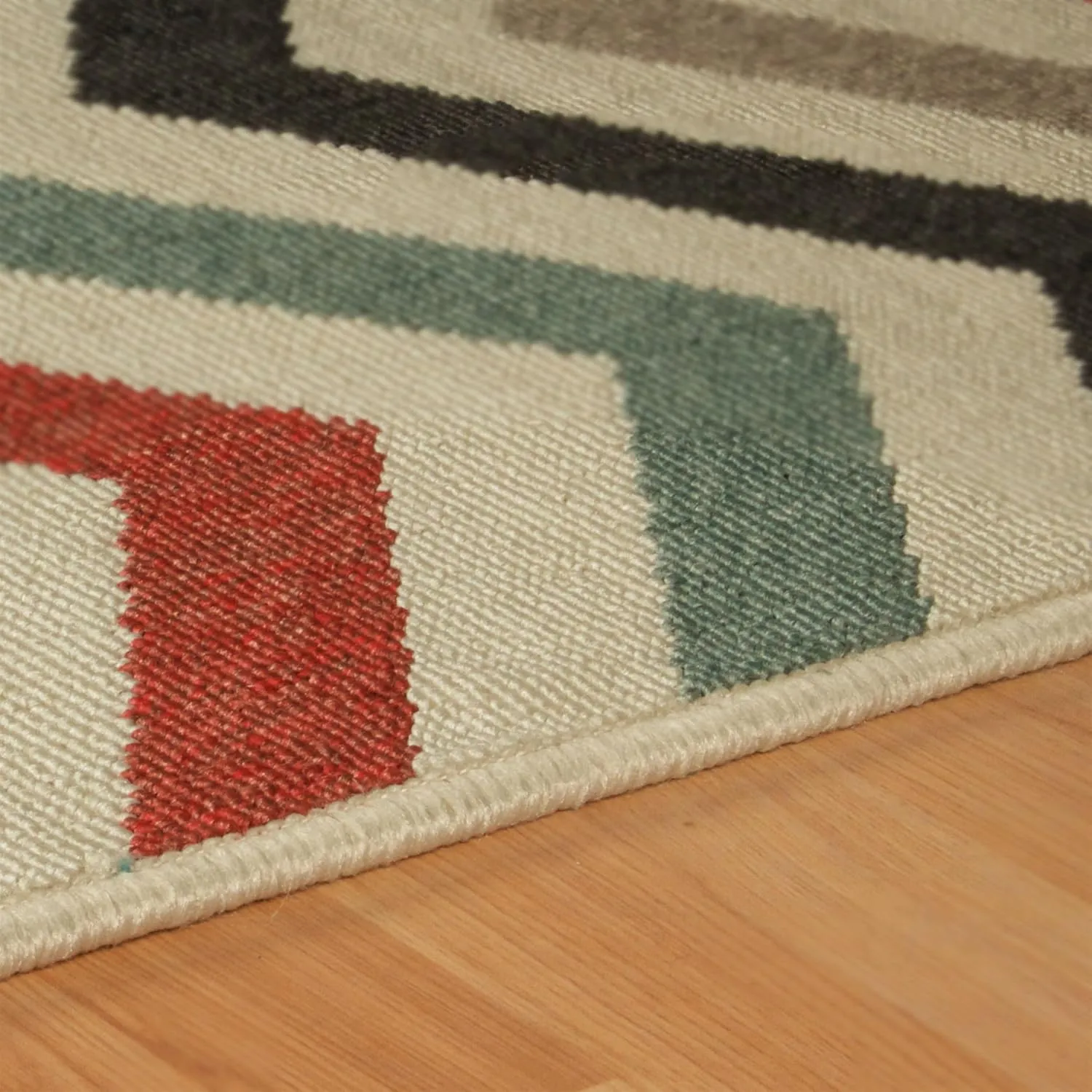 Superior Chevron Indoor Outdoor Area Rug, Modern Aesthetic, Floor Cover for Patio, Poolside, Playroom, Kitchen, Bedroom, Dining Room, Entry, Mudroom, Coastal Zig-Zag Rugs, 4' x 6', Brown Multi
