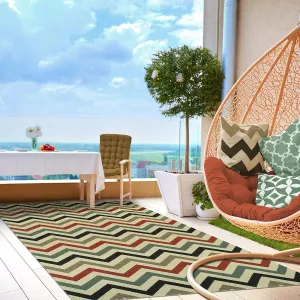 Superior Chevron Indoor Outdoor Area Rug, Modern Aesthetic, Floor Cover for Patio, Poolside, Playroom, Kitchen, Bedroom, Dining Room, Entry, Mudroom, Coastal Zig-Zag Rugs, 4' x 6', Brown Multi