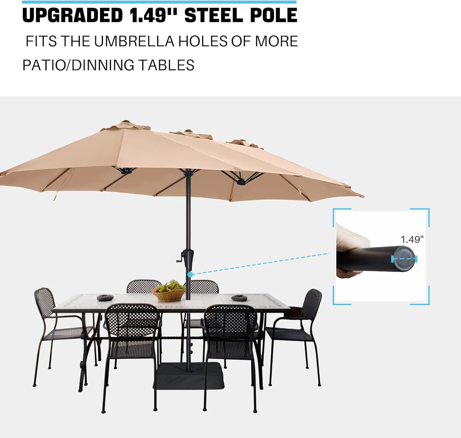 SUPERJARE 13FT Outdoor Patio Umbrella with Base Included, Double Sided Pool Umbrellas with Fade Resistant Canopy, Large Table Umbrella for Deck, Market, Backyard - Beige