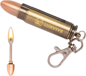SURVIVE Permanent Match Bullet Metal Keychain Quick Clip, Reusable Survival Fire Starter Striker Lighter, Emergency Waterproof Strike Anywhere Stick Kit