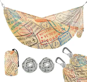 susiyo Portable Camping Hammock International Travel Visa Rubber Stamp Printed Lightweight Hammock Comfortable Travel Swing with Tree Straps for Camping Hiking Backpacking Travel or Beach - Up to 330l