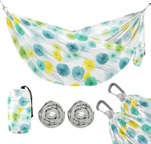 susiyo Portable Camping Hammock Watercolor Dandelion Printed Lightweight Hammock Comfortable Travel Swing with Tree Straps for Camping Hiking Backpacking Travel or Beach - Up to 330lbs