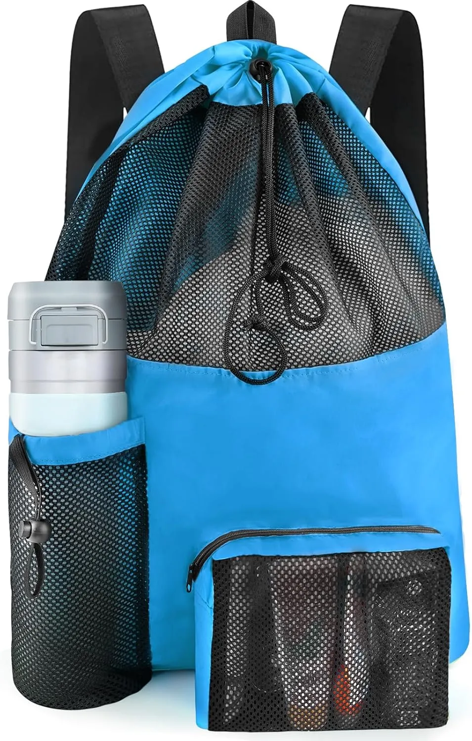 Swim Mesh Beach Bag, Waterproof Gym Bags for Women and Men, Large Pool Bag Swimming Gear Drawstring Backpack
