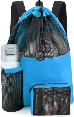 Swim Mesh Beach Bag, Waterproof Gym Bags for Women and Men, Large Pool Bag Swimming Gear Drawstring Backpack