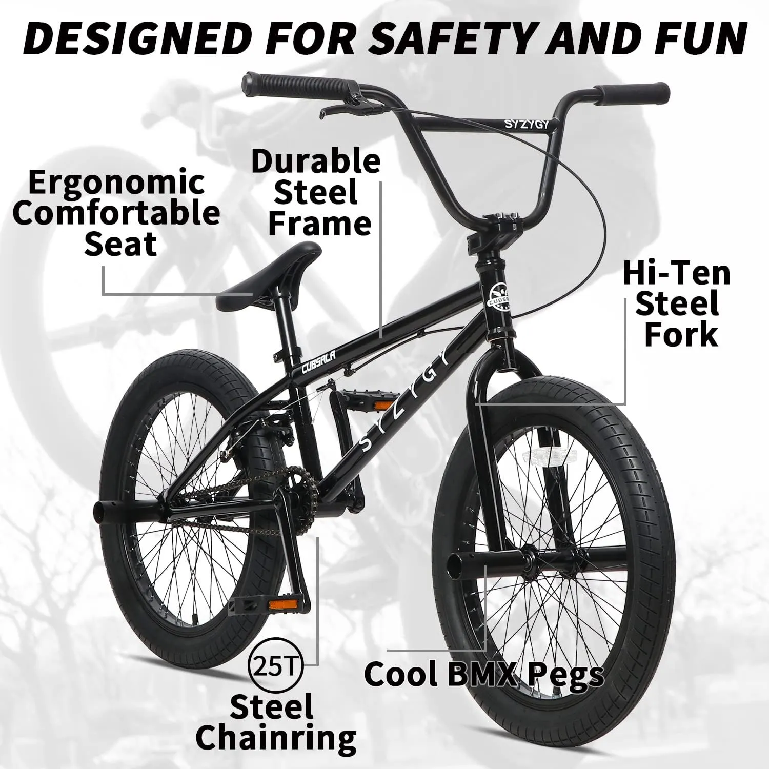 Syzygy 20 Inch Freestyle BMX Bike Bicycles for Ages Over 6 Years Old Teen Beginner and Adult Riders, Multiple Color