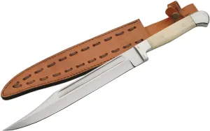 SZCO Supplies 15.5-Inch Rifleman’s Bowie Knife with Carbon Steel Blade, Bone Handle, and Leather Sheath – Hunting, Camping, and Outdoor Survival Knife