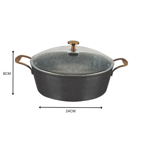 Table Pride 24cm Non Stick Glass Lid Pot With Rose Gold Handle SGN2003