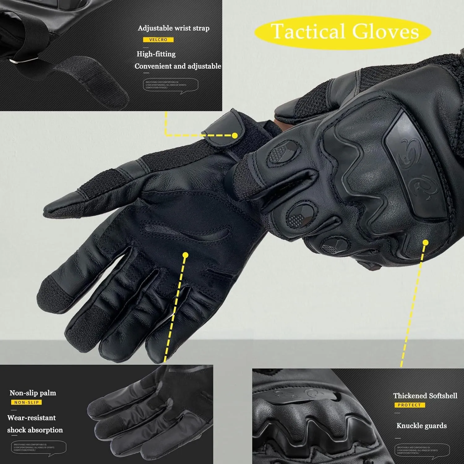 Tactical Gloves for Men Touchscreen Motorcycle Gloves with Hard Shell Leather Palm Padding for Outdoor Sports Motorcycle Cycling Tactical Airsoft Paintball Hunting Hiking Camping Climbing