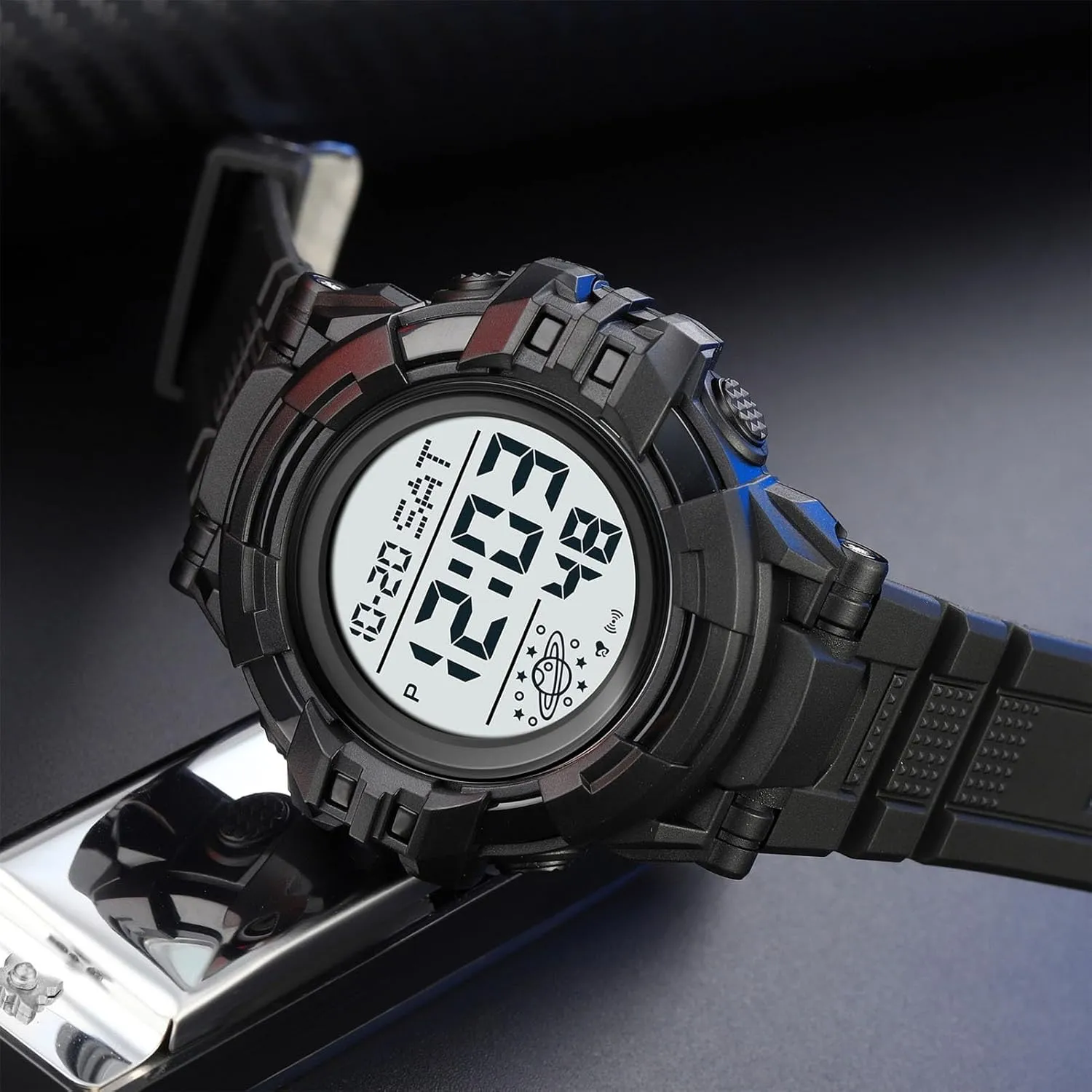 Tactical Men’s Digital Watch 50M Waterproof, Multifunction Sport Watch with Large Display, EL Light, Dual Time, Chronograph, Alarm, Countdown Timer, 12/24 Hour Format