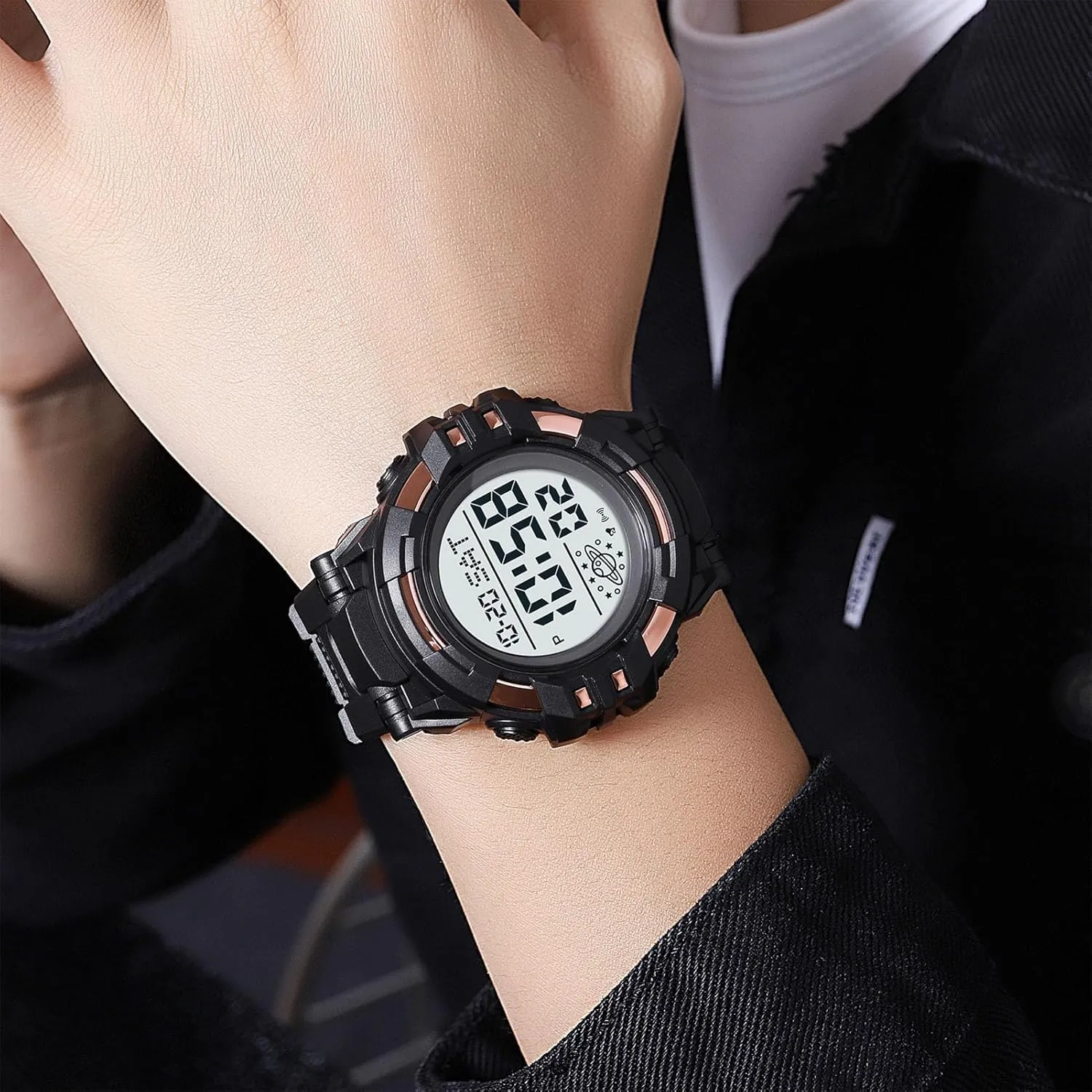 Tactical Men’s Digital Watch 50M Waterproof, Multifunction Sport Watch with Large Display, EL Light, Dual Time, Chronograph, Alarm, Countdown Timer, 12/24 Hour Format