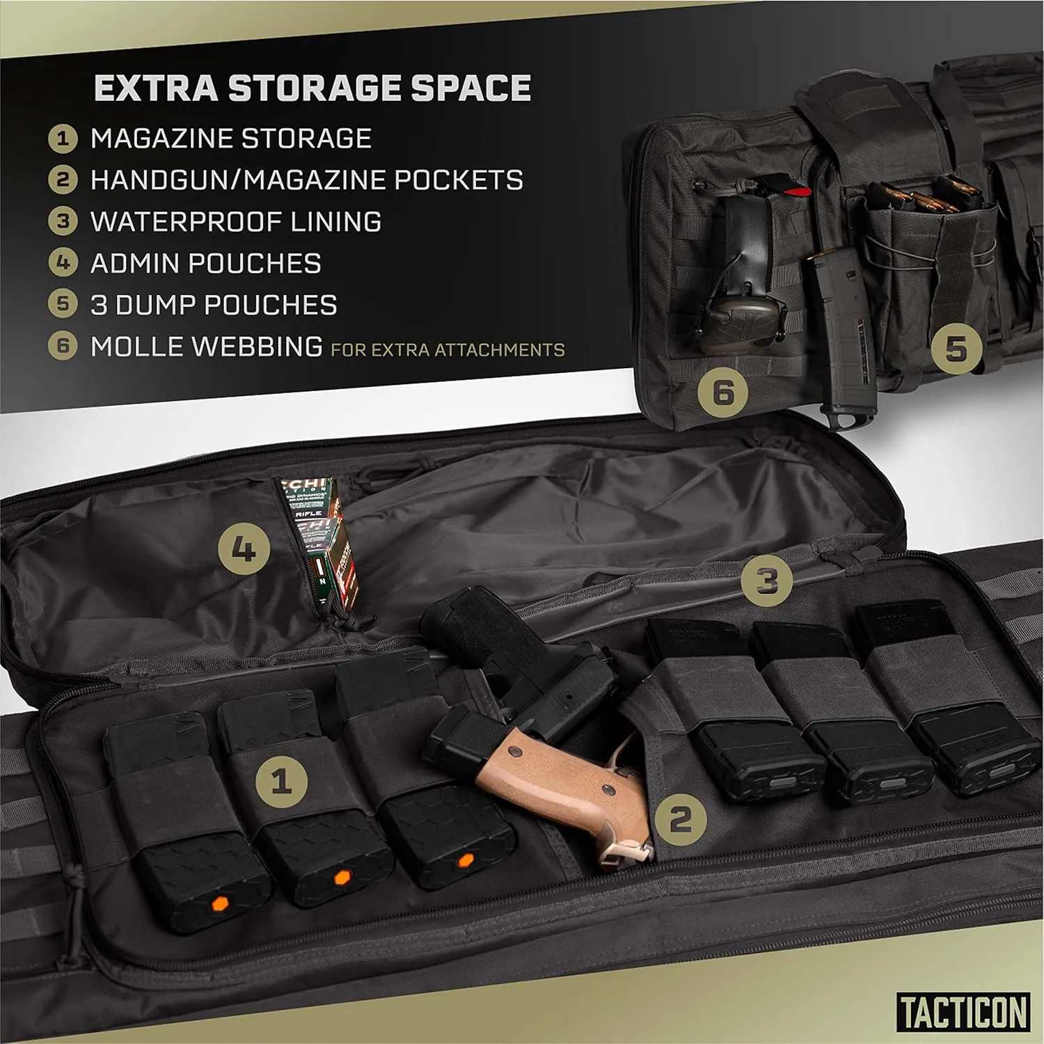 Tacticon Double Rifle Bag | 2 Hard Rifles   2 Pistols Tuckable Backpack Straps | Tactical Cases & Bags | Disabled Combat Veteran Owned Company | Waterproof Padded Carrying Case for Long Gun Storage