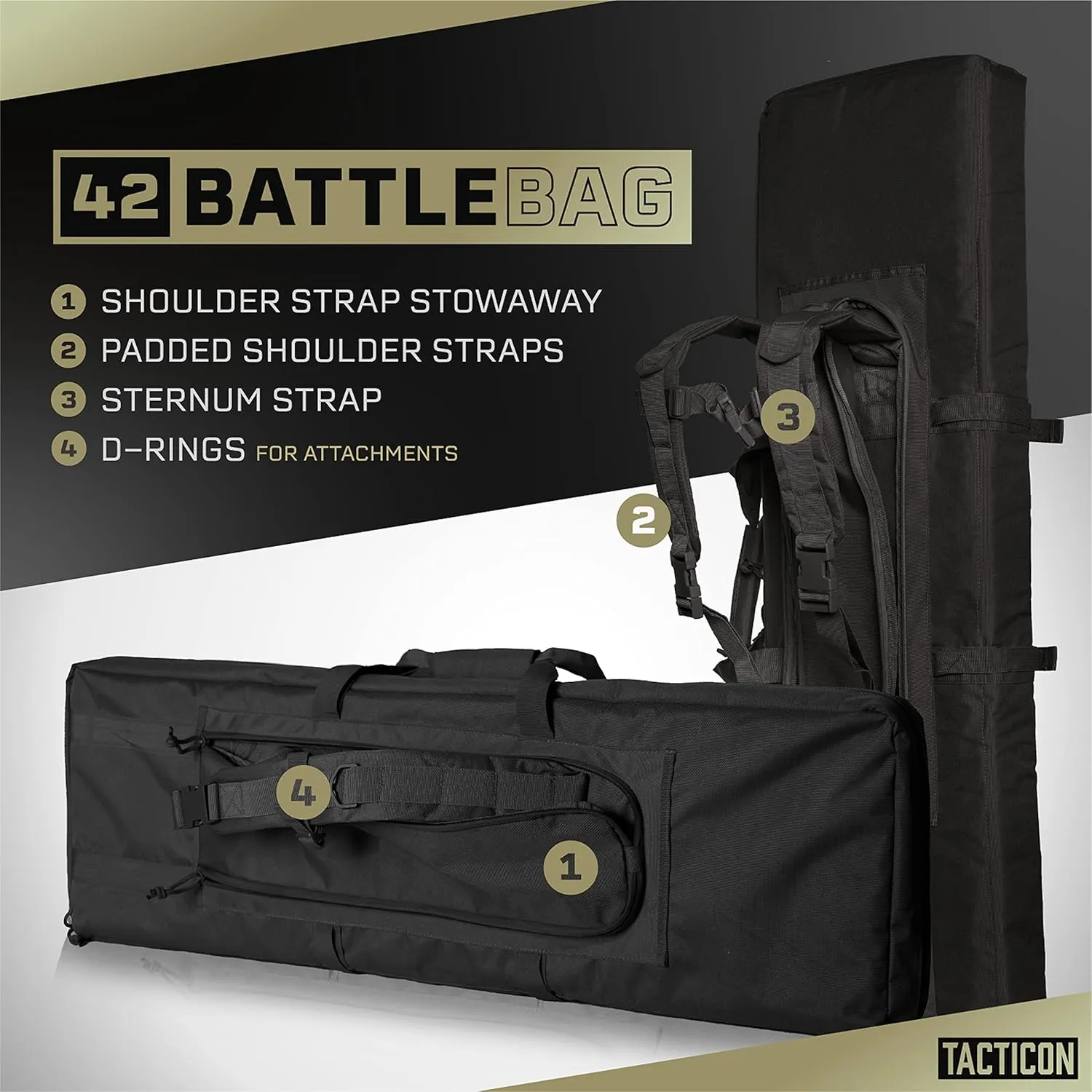 Tacticon Double Rifle Bag | 2 Hard Rifles   2 Pistols Tuckable Backpack Straps | Tactical Cases & Bags | Disabled Combat Veteran Owned Company | Waterproof Padded Carrying Case for Long Gun Storage