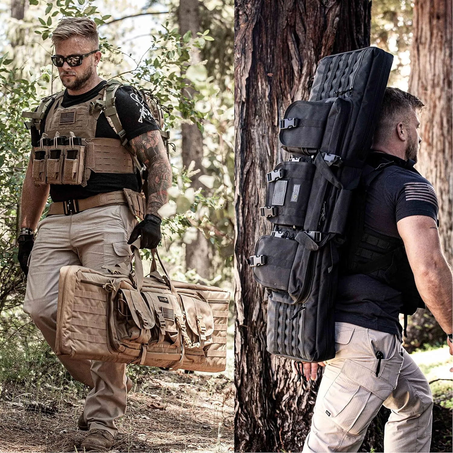 Tacticon Double Rifle Bag | 2 Hard Rifles   2 Pistols Tuckable Backpack Straps | Tactical Cases & Bags | Disabled Combat Veteran Owned Company | Waterproof Padded Carrying Case for Long Gun Storage