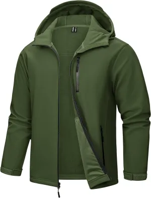 TACVASEN Men's Hooded Softshell Jacket Lightweight Waterproof Fleece Lined Windbreaker Rain Jacket Winter Outdoor Hiking