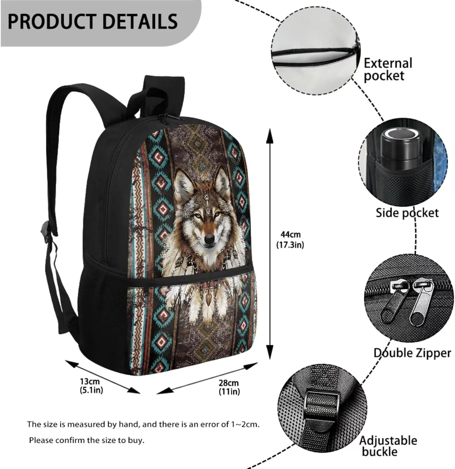 Talayituse Aztec Wolf Feather Print 3PCS Backpack for Boys, American Tribal Geometric Kids Backpack for Elementary Middle School Students, Large Capacity Schoolbags with Lunch Box and Pencil Case