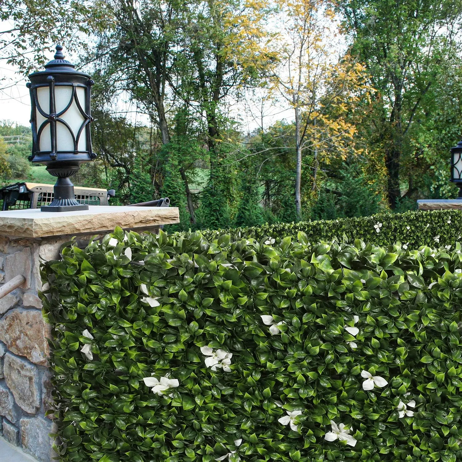 TANG Artificial Gardenia Hedge Wall Faux Fake Greenery Room Divider Backdrop Hedge Privacy Screen Fence for Balcony Garden Backyard Deck 40"x40"