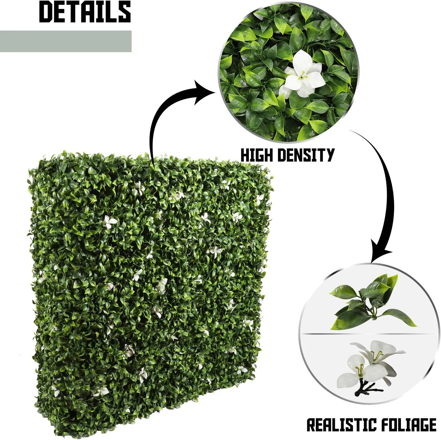 TANG Artificial Gardenia Hedge Wall Faux Fake Greenery Room Divider Backdrop Hedge Privacy Screen Fence for Balcony Garden Backyard Deck 40"x40"