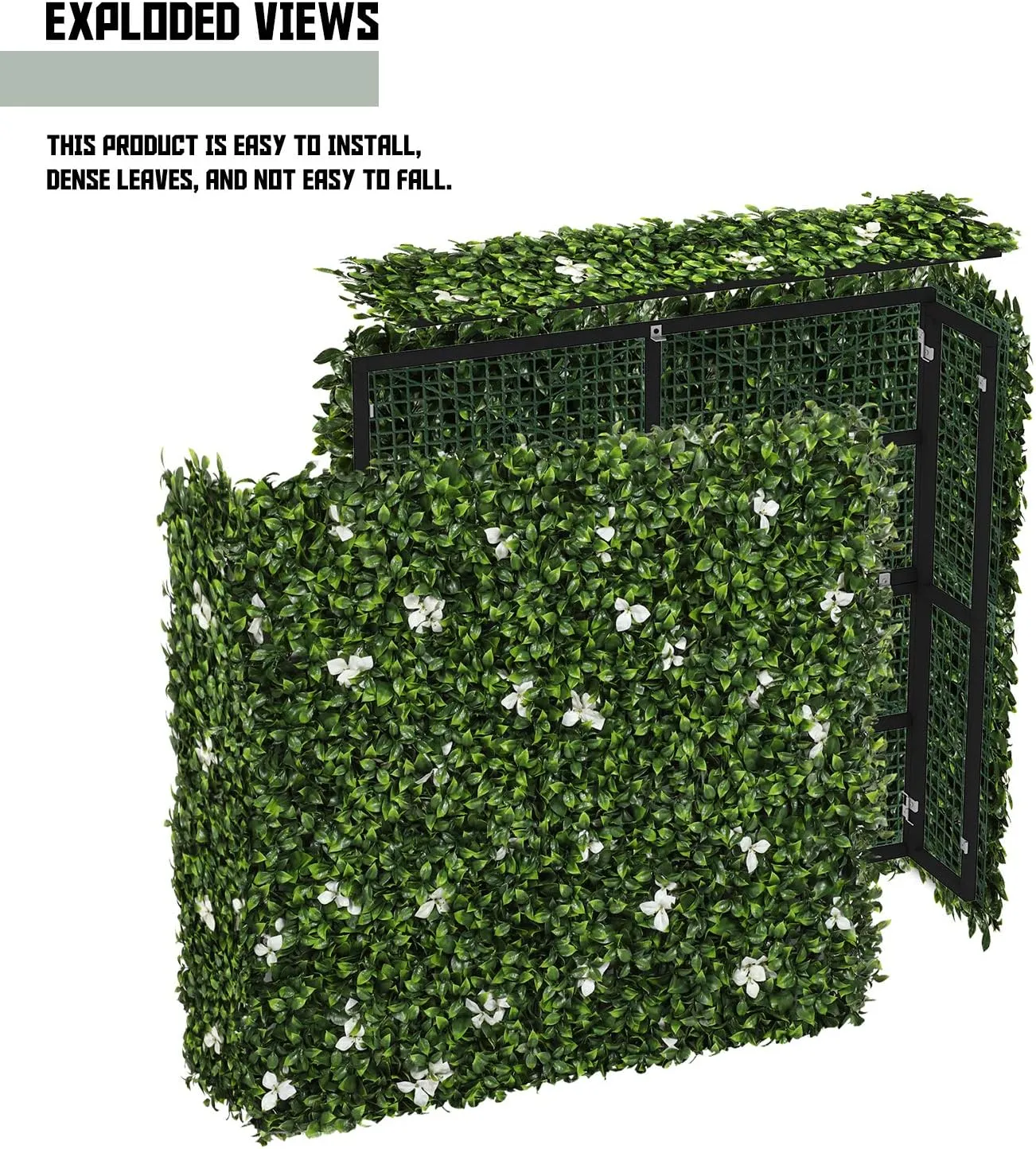 TANG Artificial Gardenia Hedge Wall Faux Fake Greenery Room Divider Backdrop Hedge Privacy Screen Fence for Balcony Garden Backyard Deck 40"x40"