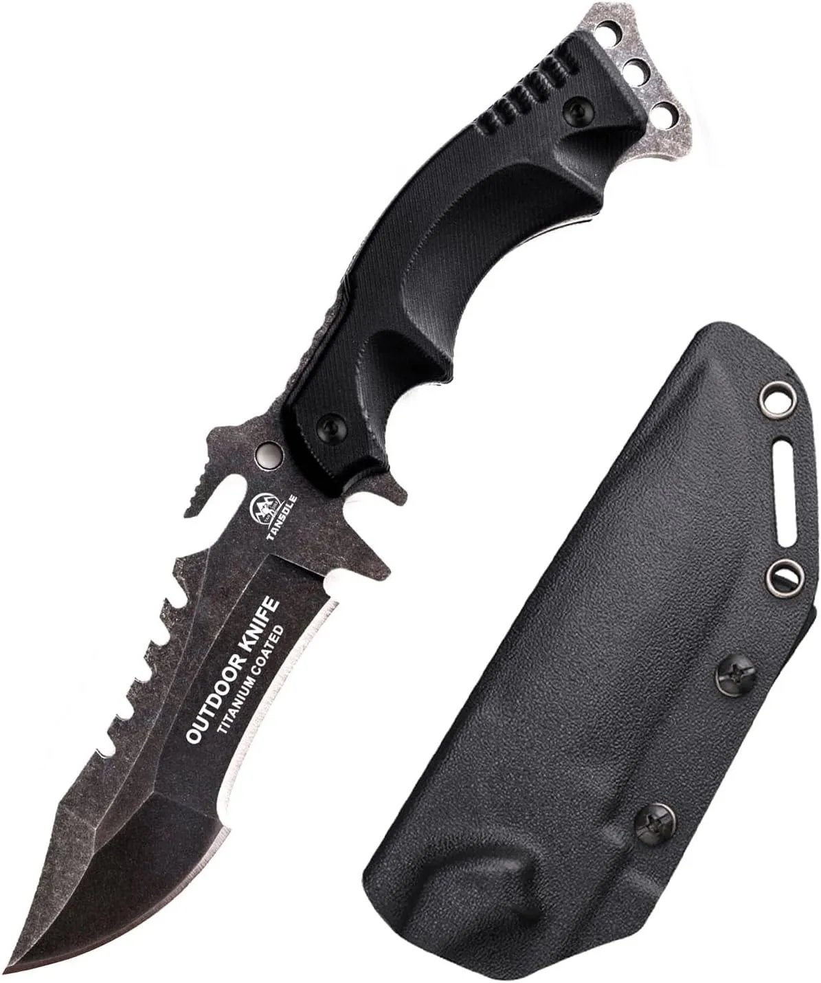 TANSOLE Tactical knives with Kydex sheath Fixed Blade Survival Knife Belt knofe for camping Full Tang knife 9.25 in 420HC stainless steel cuchillo de supervivencia (with fire-starter)
