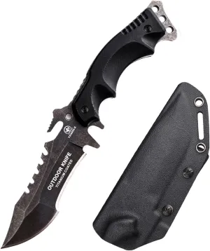 TANSOLE Tactical knives with Kydex sheath Fixed Blade Survival Knife Belt knofe for camping Full Tang knife 9.25 in 420HC stainless steel cuchillo de supervivencia (with fire-starter)