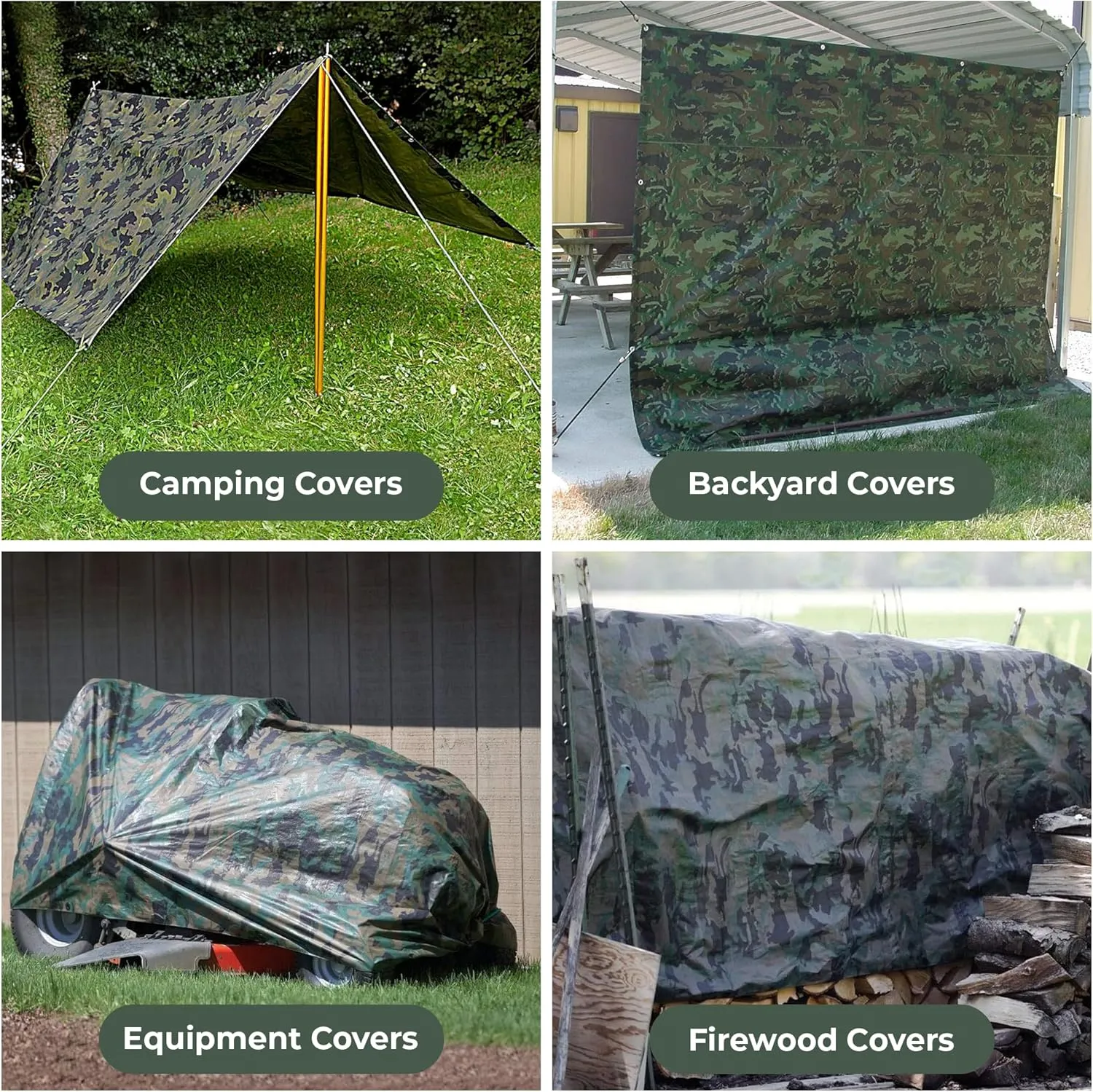 Tarps Now Camouflage Plastic Tarp (Poly Tarp) 12x24 ft - 8 MIL Heavy Duty Waterproof Cover | Tear-Resistant with Rustproof Grommets & Reinforced Edges | Ideal for Camping, Landscaping - Woodland Camo