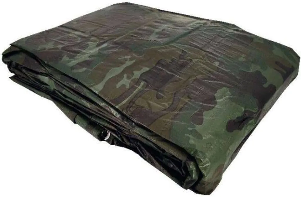Tarps Now Camouflage Plastic Tarp (Poly Tarp) 12x24 ft - 8 MIL Heavy Duty Waterproof Cover | Tear-Resistant with Rustproof Grommets & Reinforced Edges | Ideal for Camping, Landscaping - Woodland Camo
