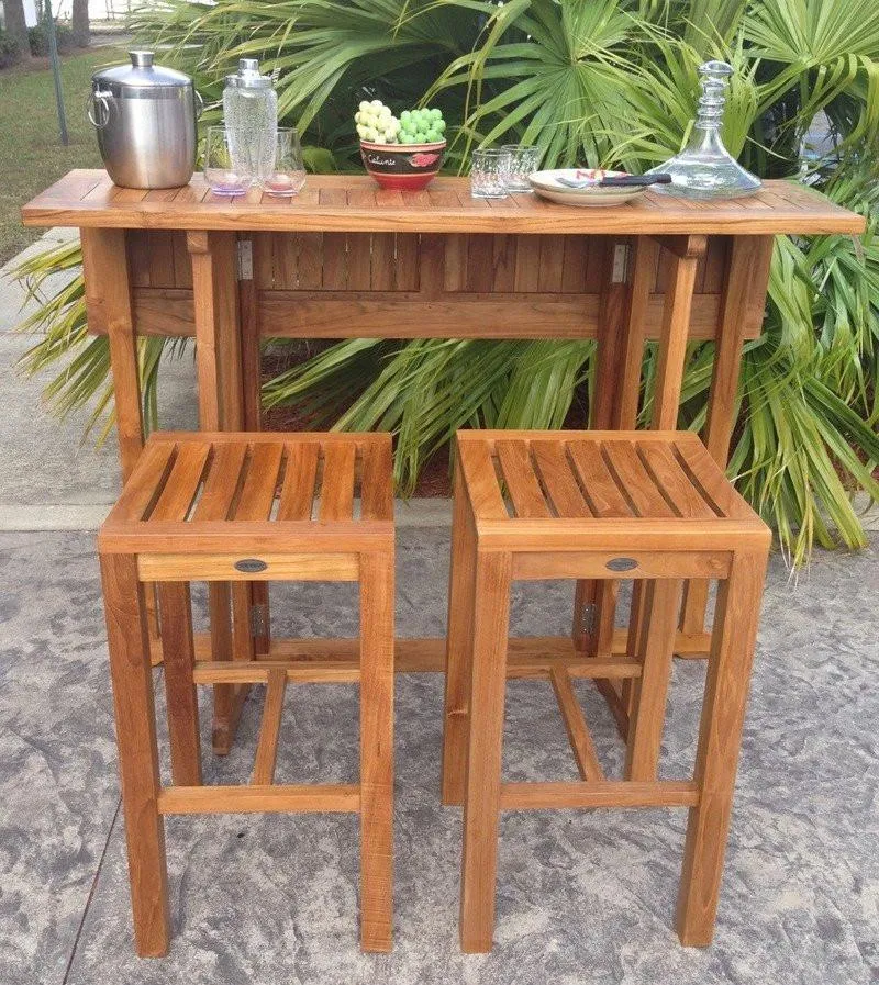 Teak Wood Hatteras Rectangular Folding Bar Table, 55 x 28 Inch