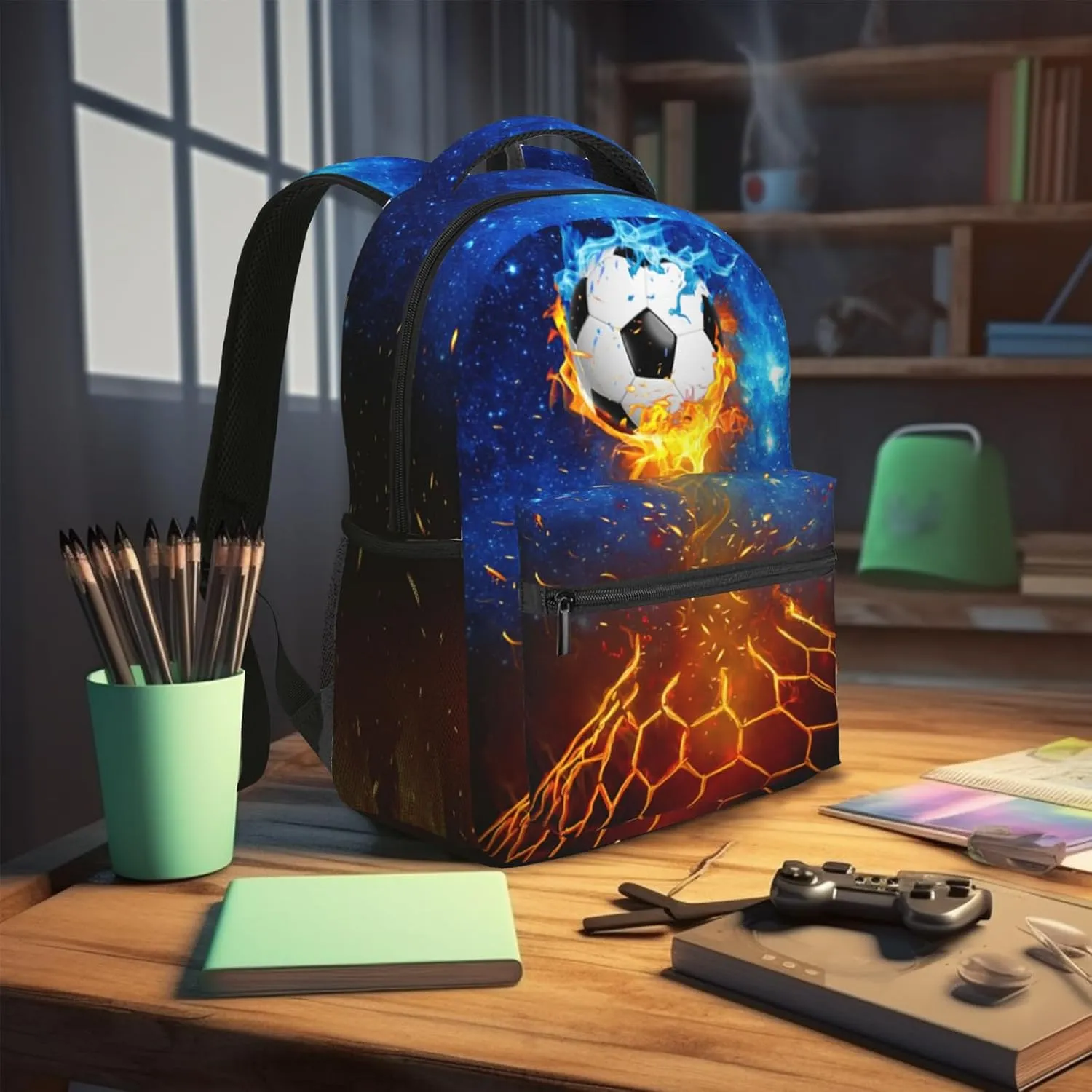 Teen Soccer Ball Backpack for Boys Girls Waterproof Durable School Bookbag Galactic Star Pattern Travel Backpack for Adults Teens