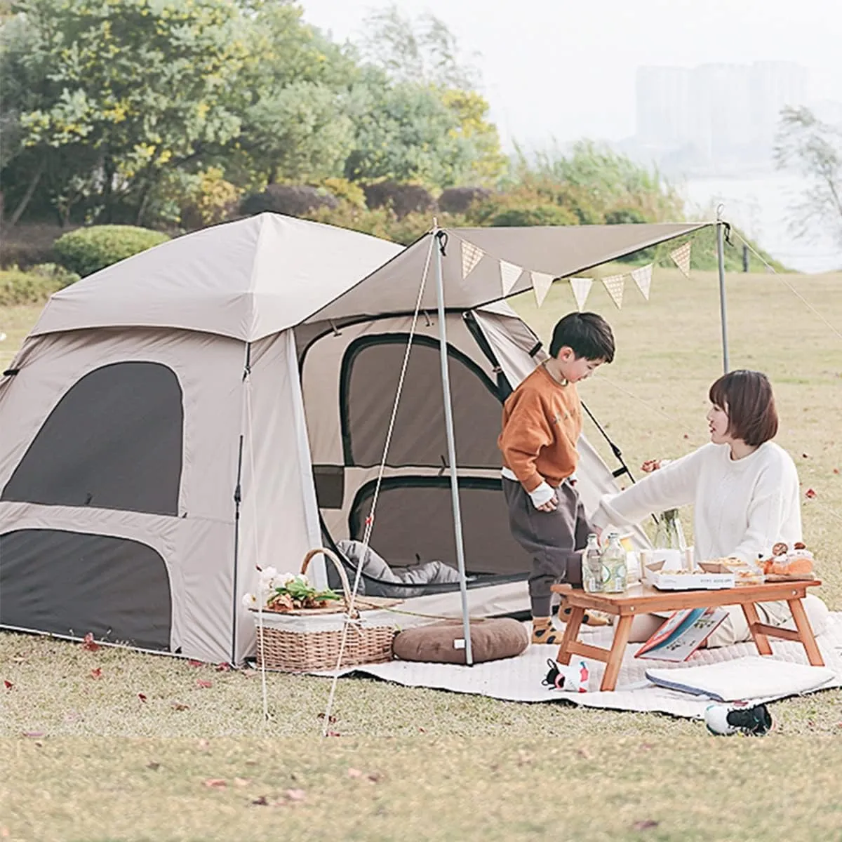 Tent 210x210cm Family Tent for Party Camping,3-4 Person Tent with Porch,Instant Tent Pop Up Tent Easy Setup,Outdoor Garden Tent