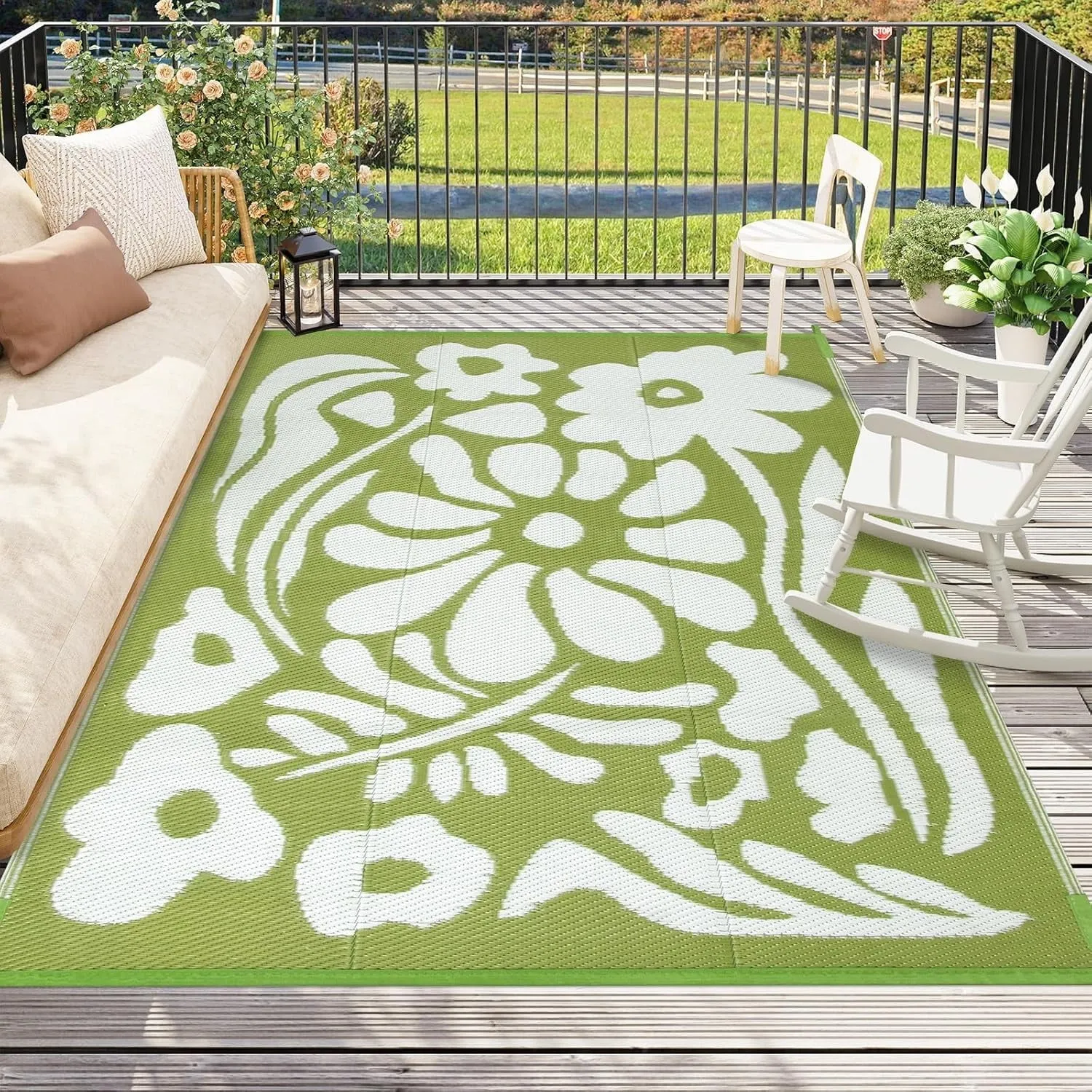 Tent Flower Rugs RV 8'x10' for Rugs Camping, RV Portable Camper Outdoor Waterproof, Mat Outside, Plastic Rugs Reversible Picnic Early-bird deal Outdoor Guaranteed protection Garden Moynesa for Straw Large for