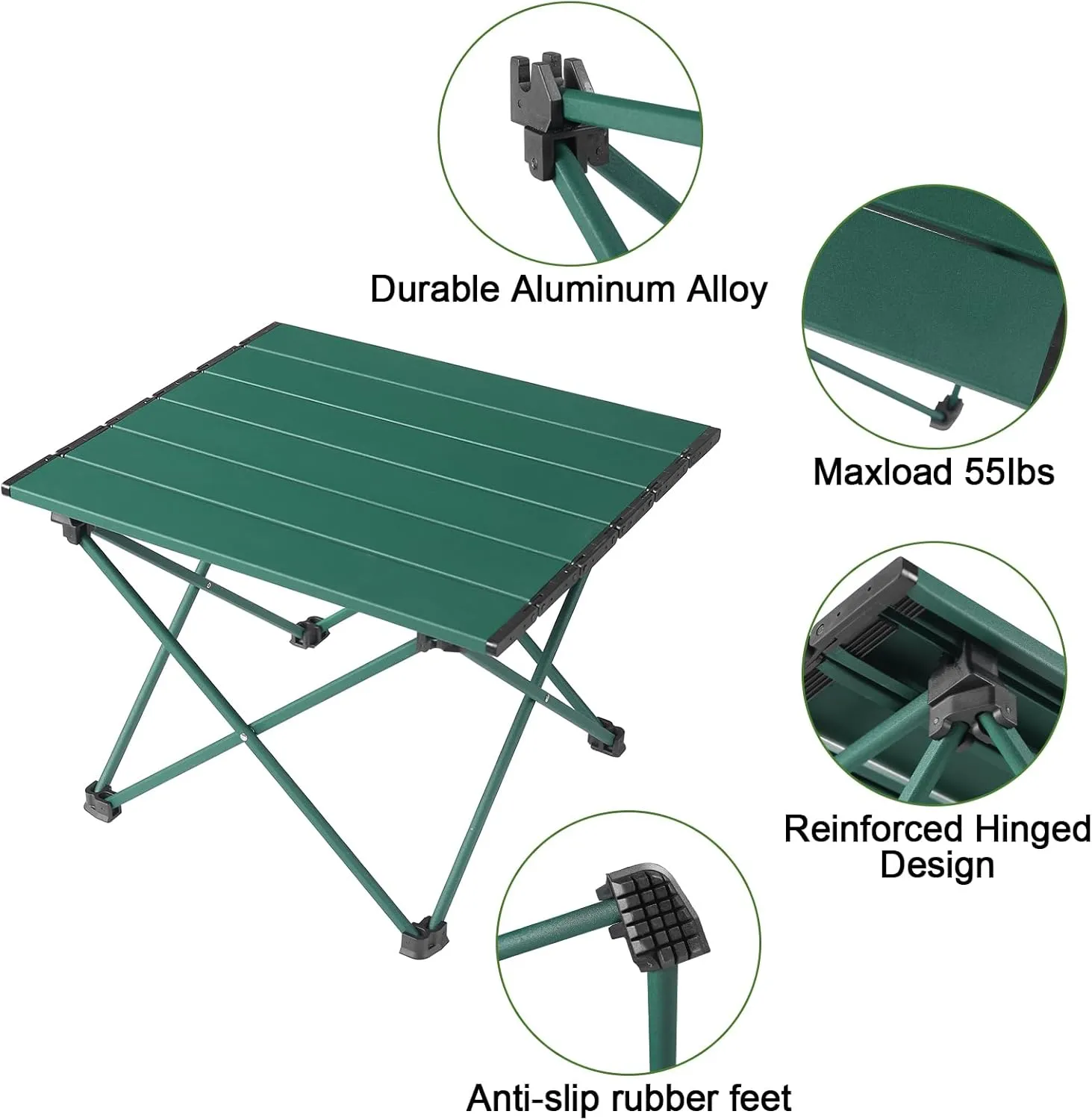 Tesouro Portable Camping Table,Folding Side Table Aluminum Top for Outdoor Cooking, Hiking, Travel, Picnic (Blackish Green, 1-Small)