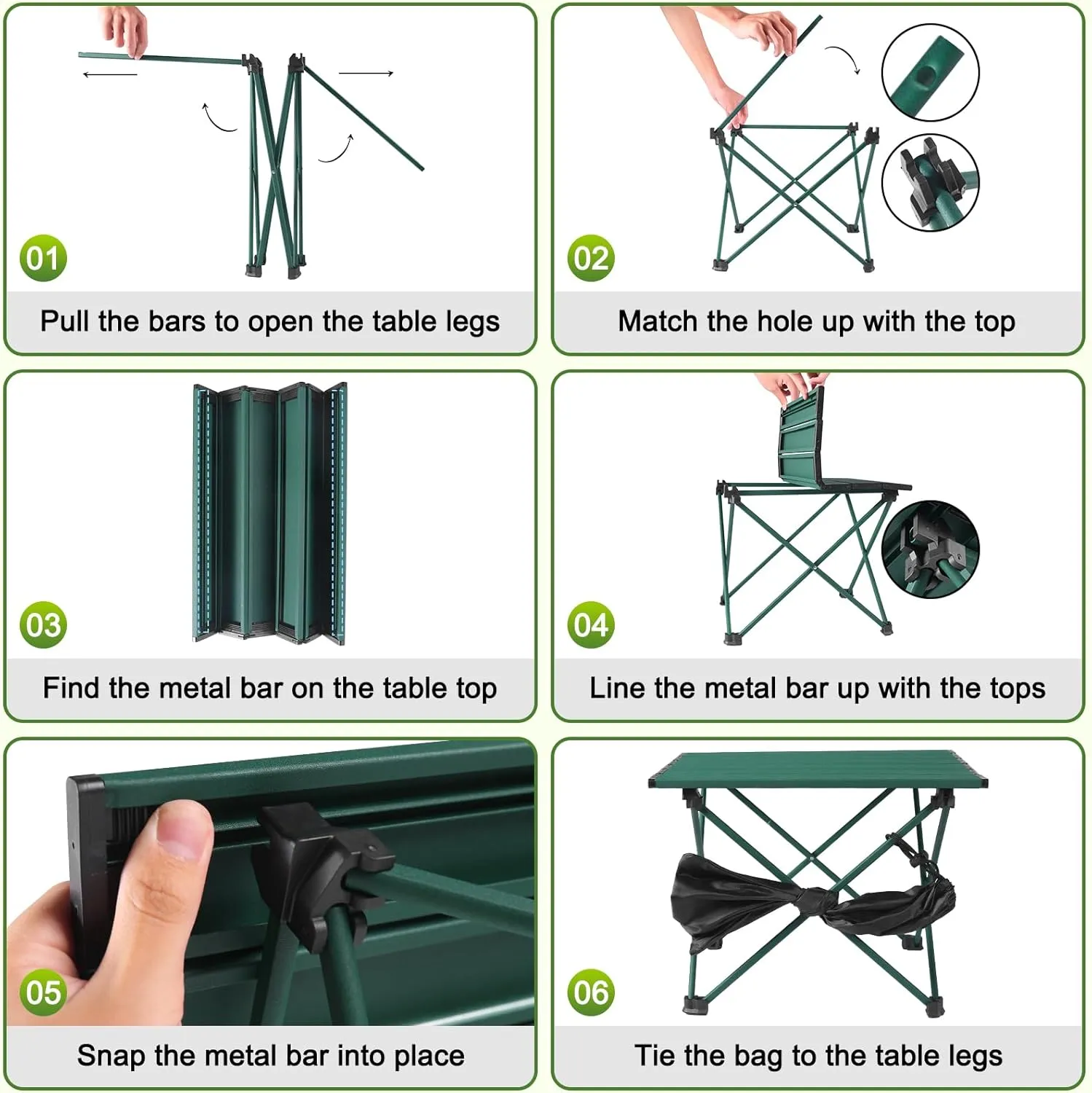 Tesouro Portable Camping Table,Folding Side Table Aluminum Top for Outdoor Cooking, Hiking, Travel, Picnic (Blackish Green, 1-Small)