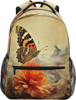 The Encounter Of Butterfly and Flowers Backpack Travel Bookbags Lightweight Fashion Waterproof Shoulder Laptop Daypack for Women Men