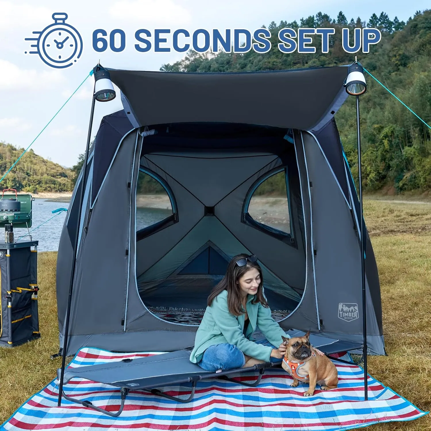 TIMBER RIDGE 4 Person Instant Pop Up Hub Tent, Easy 60 Second Setup, Weather Resistant Camping Family Cabin Tent with Rain Fly and Carry Bag for Camping Hiking Outdoor Travel