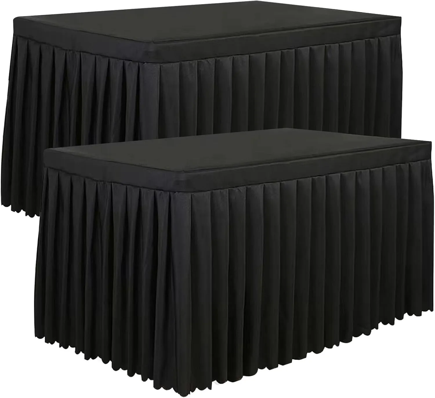 Tina 2 Pack 6ft Black Table Skirt Fitted Tablecloth, Fitted Table Covers for 6 Foot Tables, Table Clothes for 6 Foot Folding Tables, Polyester Table Skirts for Rectangle Tables 6ft for Banquets Events