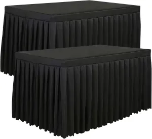 Tina 2 Pack 6ft Black Table Skirt Fitted Tablecloth, Fitted Table Covers for 6 Foot Tables, Table Clothes for 6 Foot Folding Tables, Polyester Table Skirts for Rectangle Tables 6ft for Banquets Events