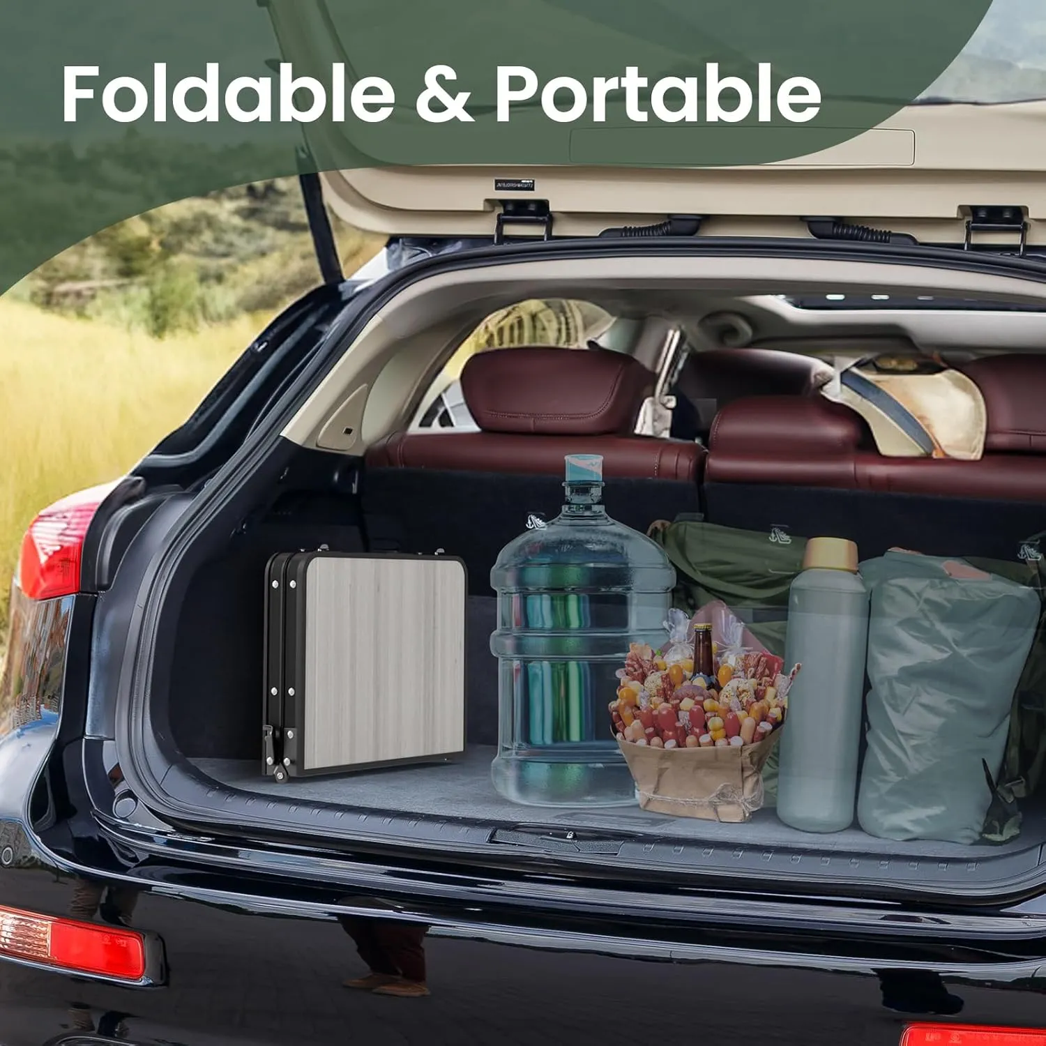 Titanker Folding Camping Table 2ft, Small Folding Camp Table Portable with 50% Extra Space, Small Picnic Table, Portable Beach Desk, Car Camping Essentials, Aluminum Light & Solid
