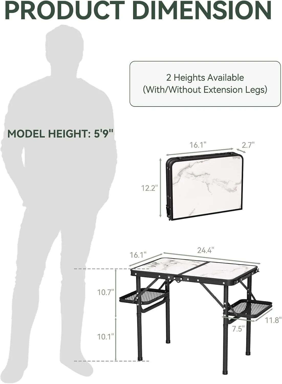 Titanker Folding Camping Table Small 2ft, Small Camp Table Portable with 50% Extra Space, Folding Picnic Table, Portable Beach Tables, Car Camping Essentials, Aluminum Light & Solid