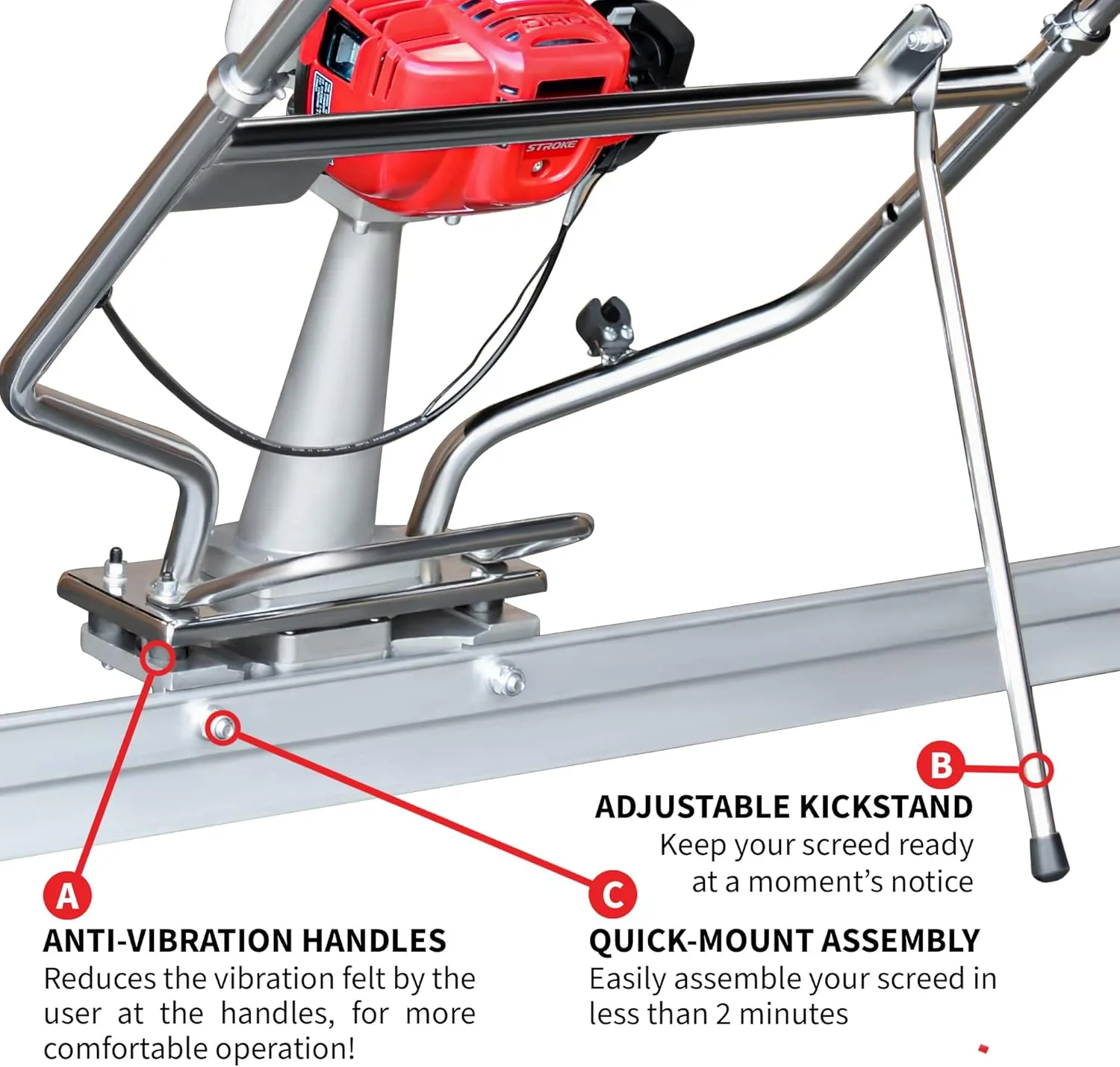 Tomahawk 1.6 HP Honda Gas Vibrating Concrete Power Screed Motor with 10ft Aluminum Magnesium Board Straight Edge Bar Set and 360° Handles with GX35 Honda Engine