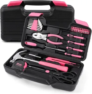 Tool Set 40PCS, Small Tool Kit, General Household Tool Box for Home Repair, DIY, Ideal Gift Choice, Pink