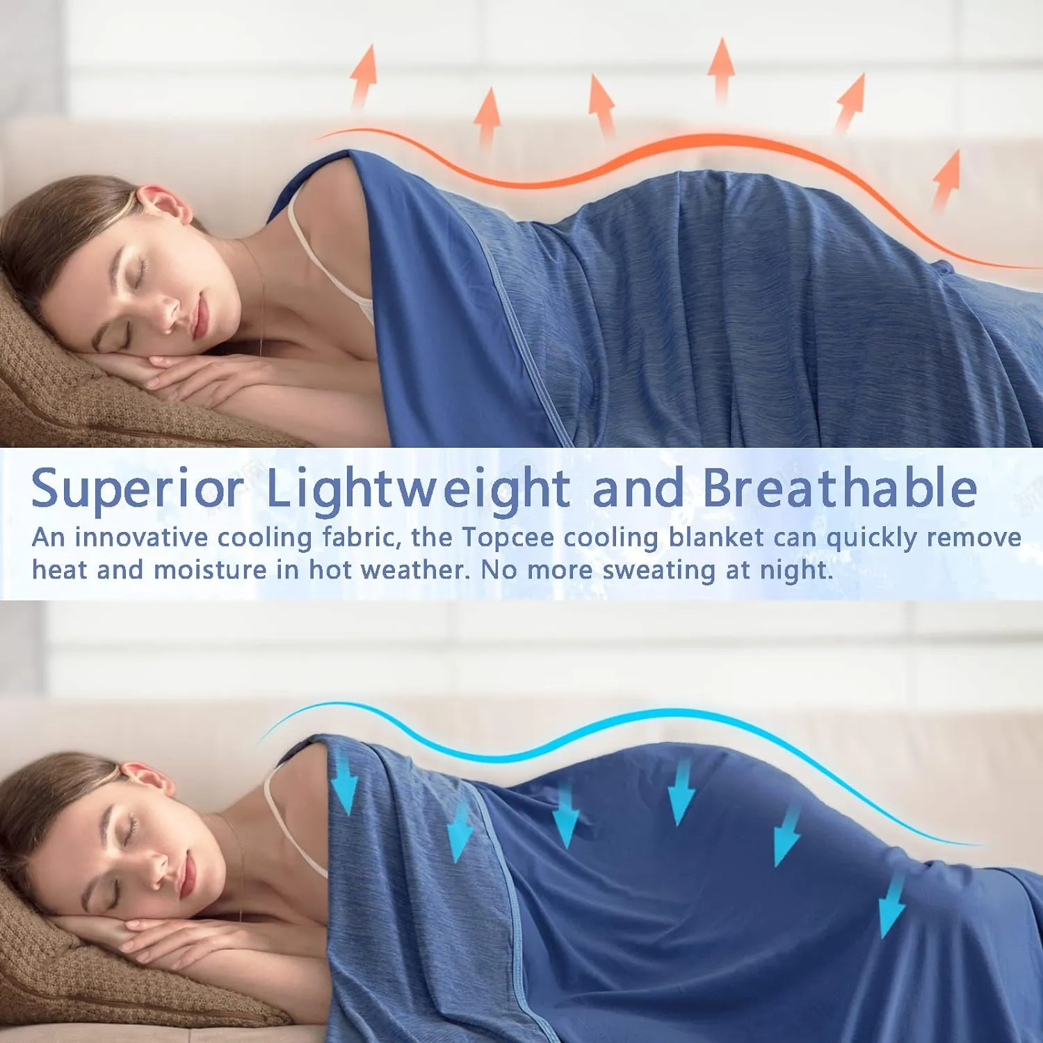 Topcee Cooling Blanket (90"x90" Queen Size) for Night Sweats, Absorbs Heat to Keep Adults Cool on Warm Nights