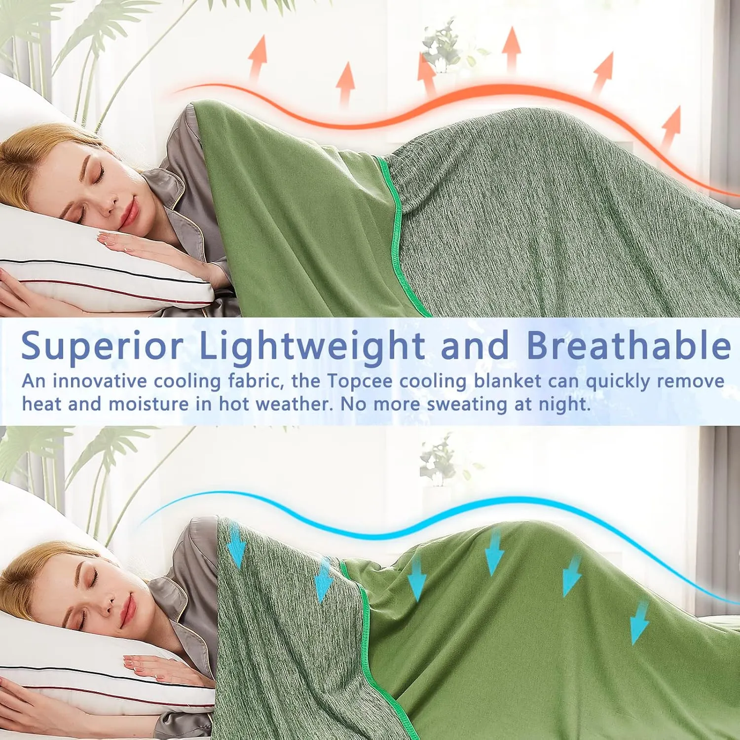Topcee Cooling Blanket (90"x90"Queen Size) for Night Sweats Absorbs Heat to Keep Adults Cool on Warm Nights, Q-Max 0.5 Cooling Blankets for Hot Sleepers, Ultra-Cool Lightweight Blanket for Bed