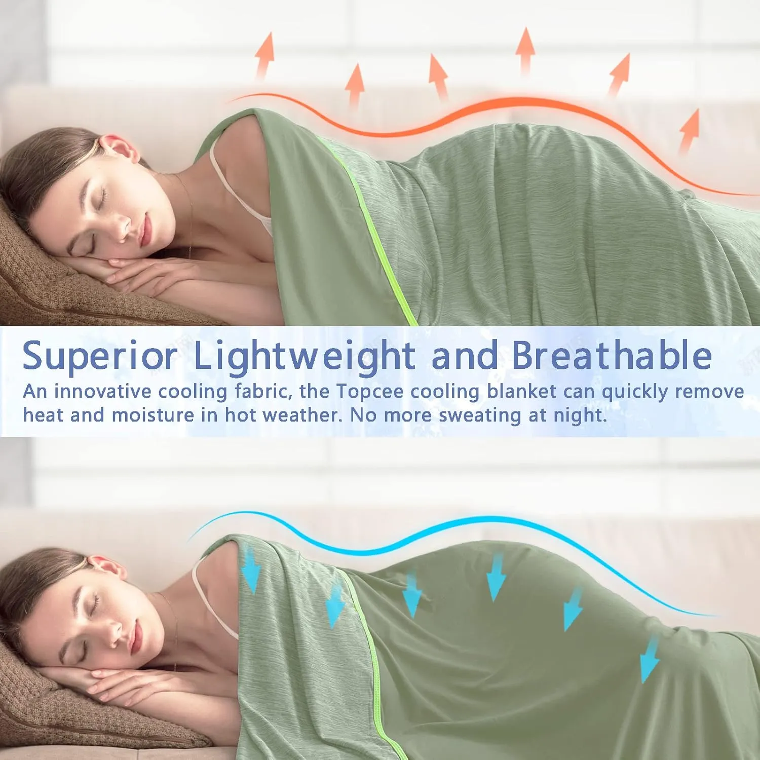 Topcee Cooling Blanket (90"x90"Queen Size) for Night Sweats Absorbs Heat to Keep Adults Cool on Warm Nights, Q-Max 0.5 Cooling Blankets for Hot Sleepers, Ultra-Cool Lightweight Blanket for Bed