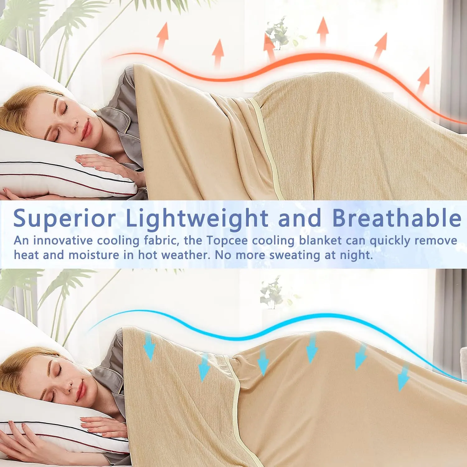 Topcee Cooling Blanket (90"x90"Queen Size) for Night Sweats Absorbs Heat to Keep Adults Cool on Warm Nights, Q-Max 0.5 Cooling Blankets for Hot Sleepers, Ultra-Cool Lightweight Blanket for Bed