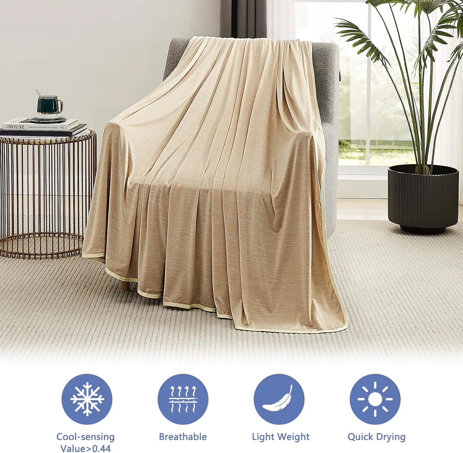 Topcee Cooling Blanket (90"x90"Queen Size) for Night Sweats Absorbs Heat to Keep Adults Cool on Warm Nights, Q-Max 0.5 Cooling Blankets for Hot Sleepers, Ultra-Cool Lightweight Blanket for Bed